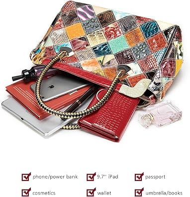 Women Retro Leather Handbag Multicolor Cowhide Shoulder Purse Splicing Satchels
