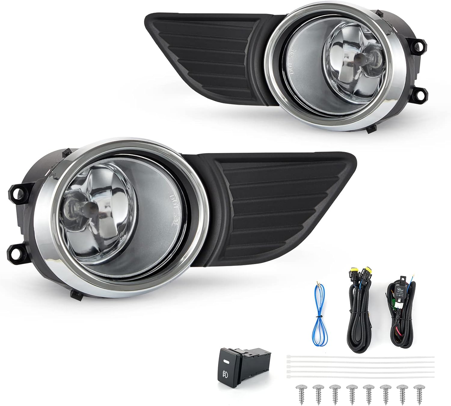 Driving Fog Light Assembly For 2011-2017 Toyota Sienna(Base | LE | XLE, Not Fit SE Models) With Chrome Bezel Halogen Bulbs Included Switch And Wiring Kit