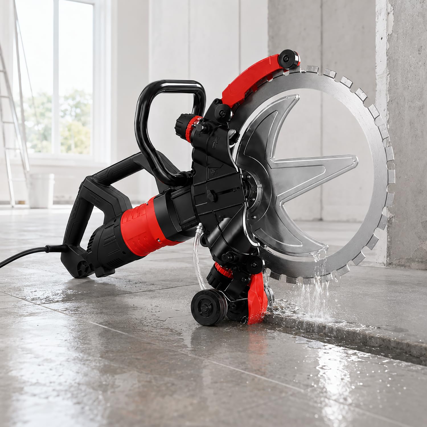 Electric Concrete Ring Saw 8980W/9500W, Brushless Wet Cutting Design, 410mm Diamond Blade, 30cm Deep Wall Cutter with Spare Blade and Linked Water Pump for Masonry, Tile, Stone, Brick 9500W