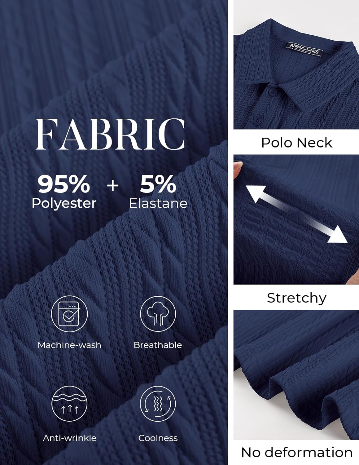 PJ PAUL JONES Mens Knit Polo Shirts Casual Textured Stretchy Polo Shirts for Summer Vacation