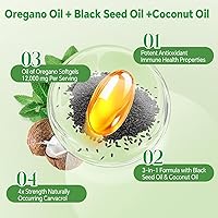 Vista 2 de TIMORA Cápsulas blandas de aceite de orégano 40:1 con semillas negras y aceite de coco, 300 unidades Fórmula 3 en 1 para apoyo digestivo e