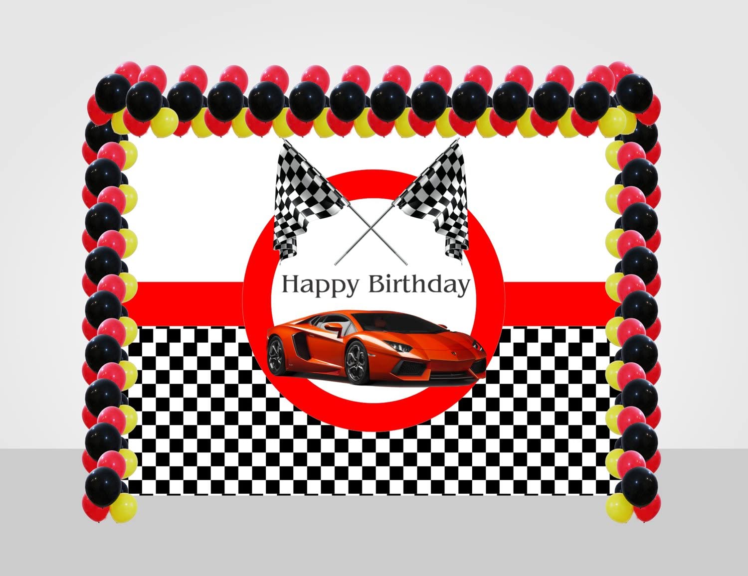 Theme My Party Combo Kit - racing car birthday Decoration Kit With Backdrop banner And Balloons (7ft X 5ft)