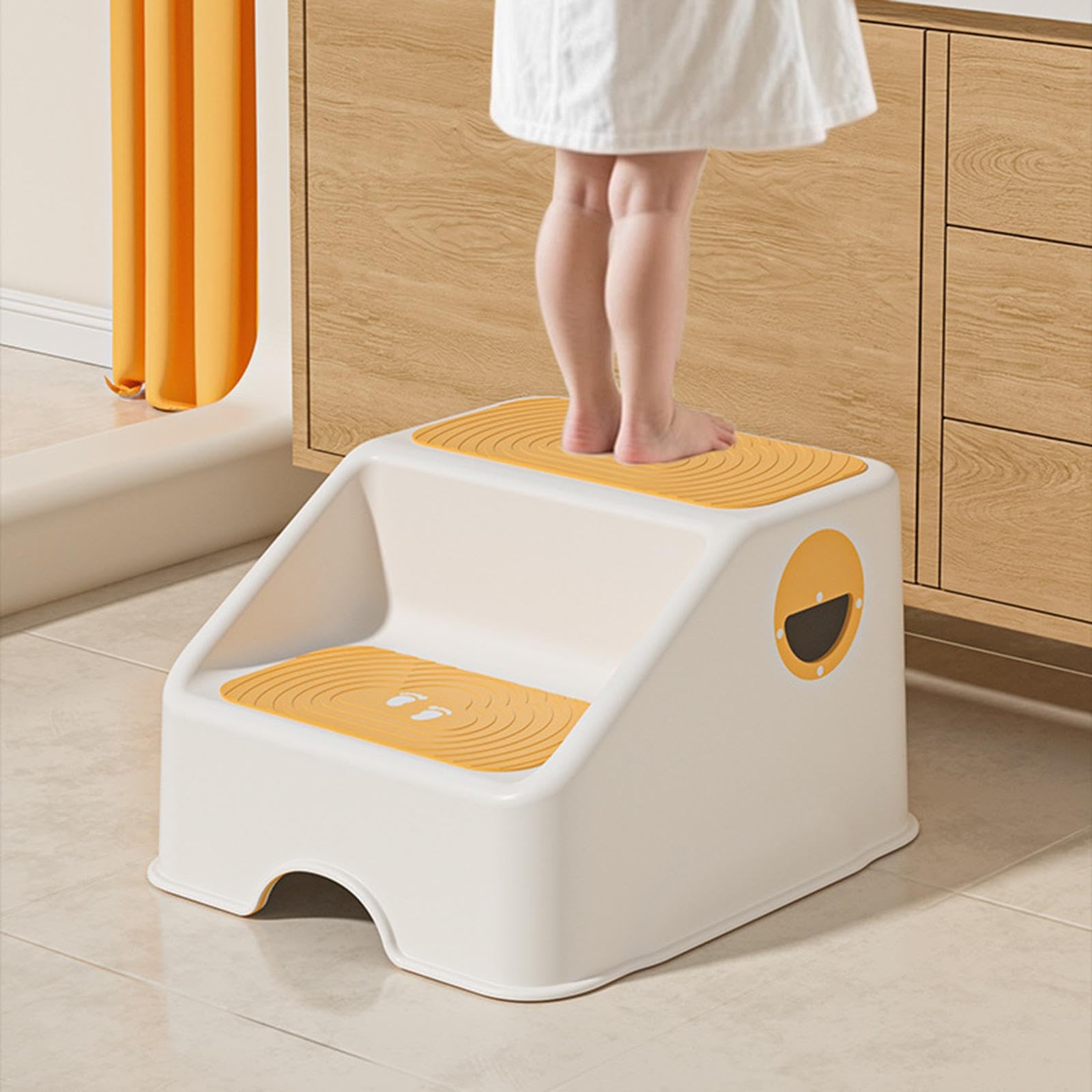 Sgabello Antiscivolo per Bambini a Doppio Gradino, Panca Da Bagno per Bambini, Sgabello per WC, Panca per Bambini, Superficie Antiscivolo E Resistente, Giallo, Taglia unica bambino
