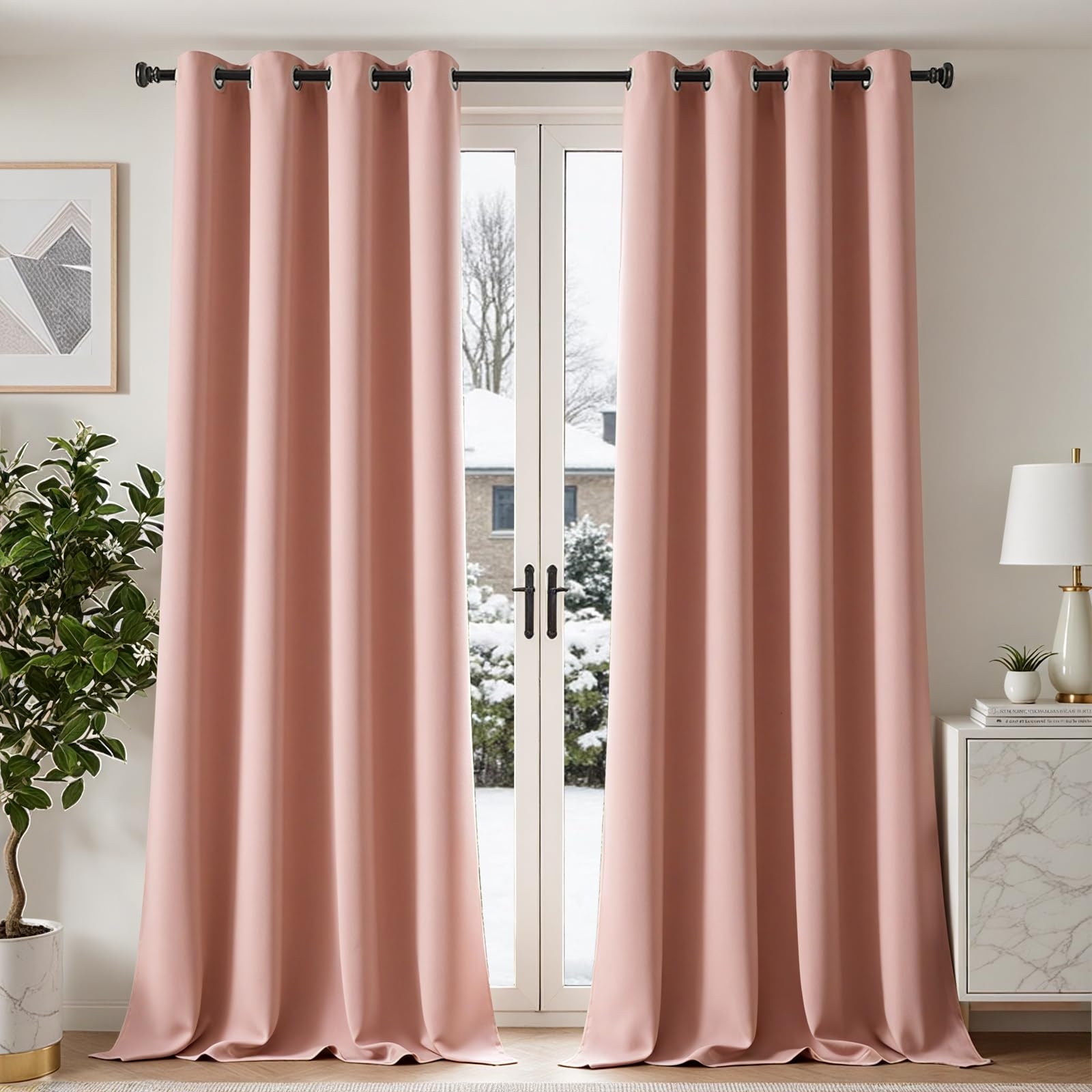 Rideau occultant moderne pour chambre et salon rose poudré avec oeillets