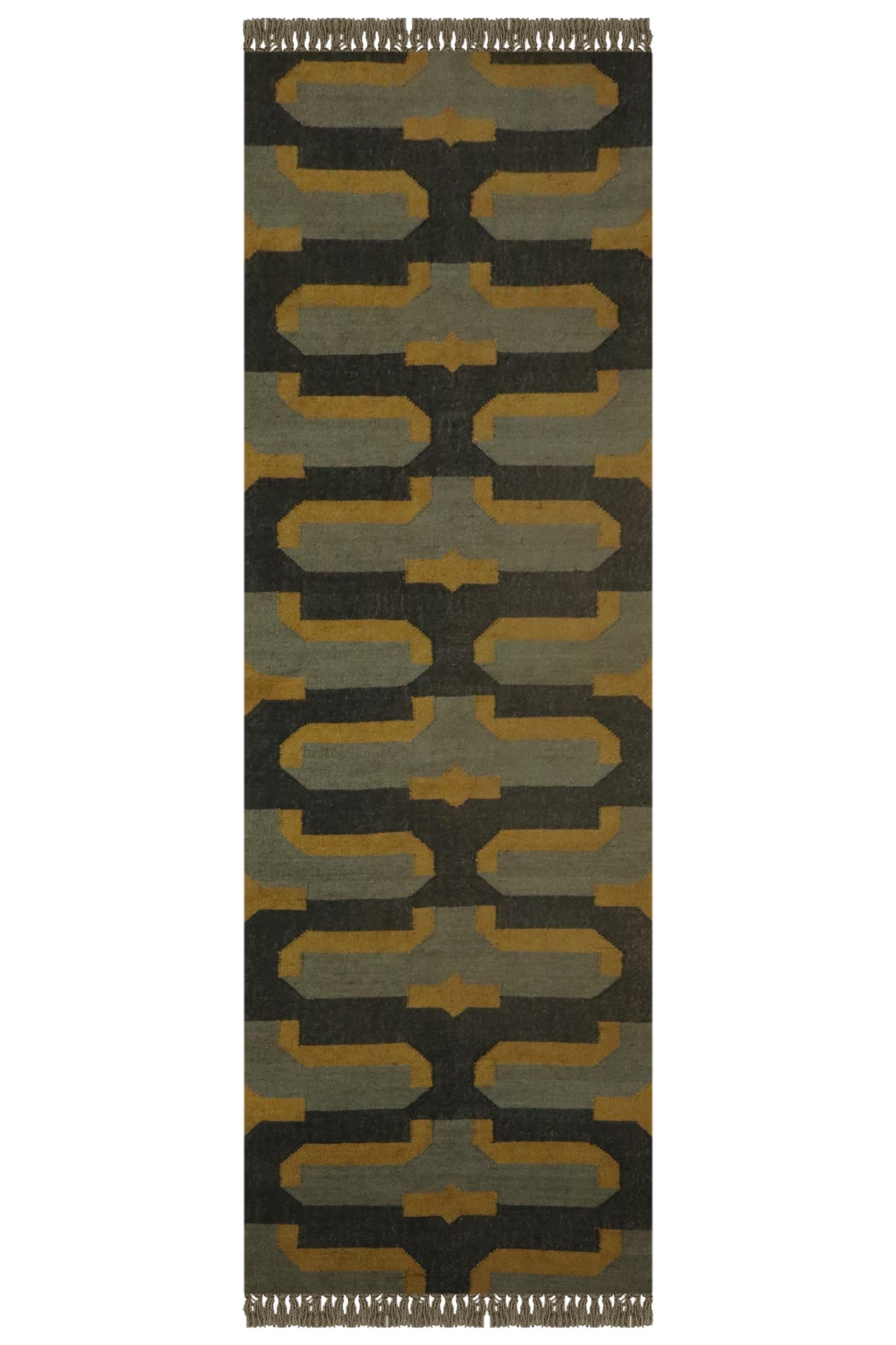 Tapis de couloir géométrique jaune moutarde pour escaliers et entrée