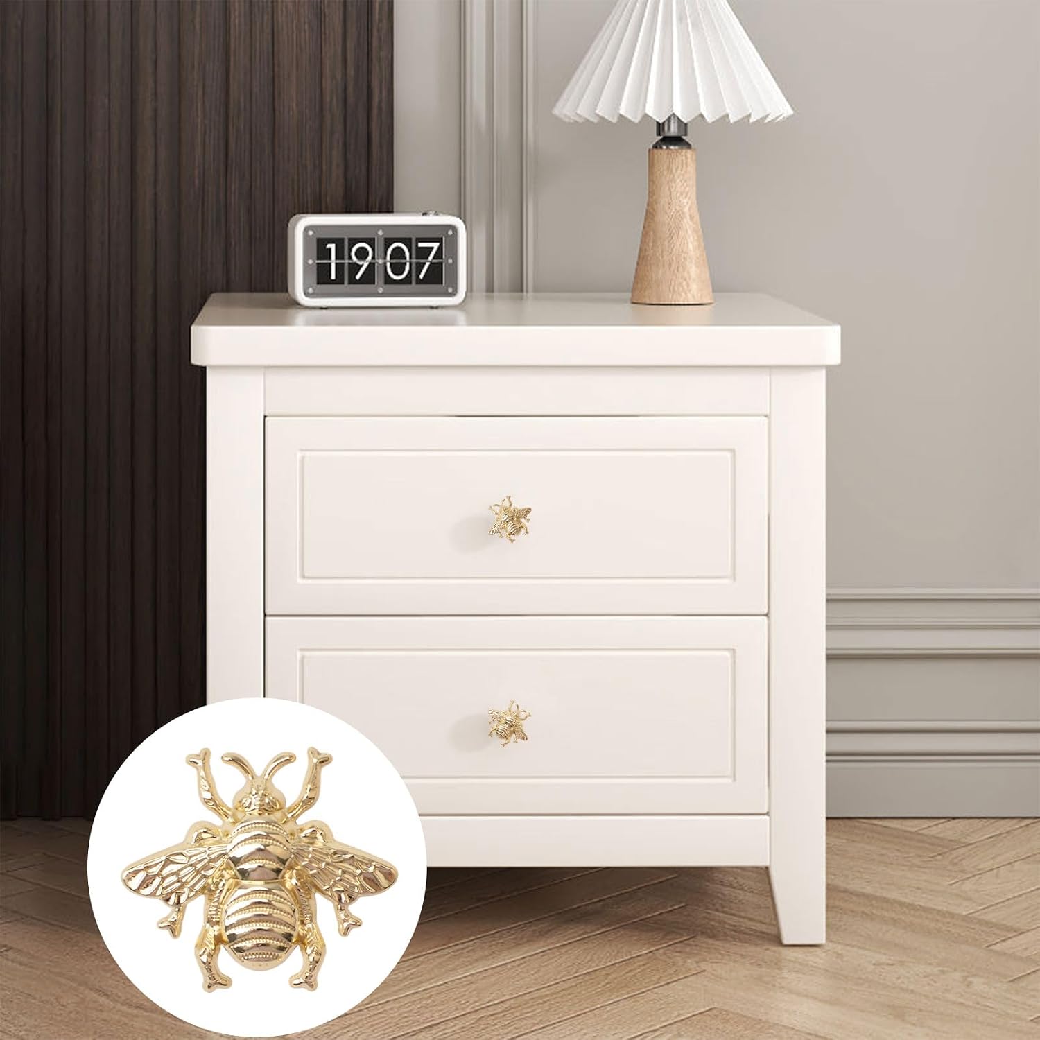 MOROBOR Gold Bee Drawer Knobs, 8PCS Metal Zinc Alloy Single Hole Knobs Bee Theme Insect Drawer Pull Creative Furniture Handle with Screws for Cabinet Wardrobe Drawer Dresser