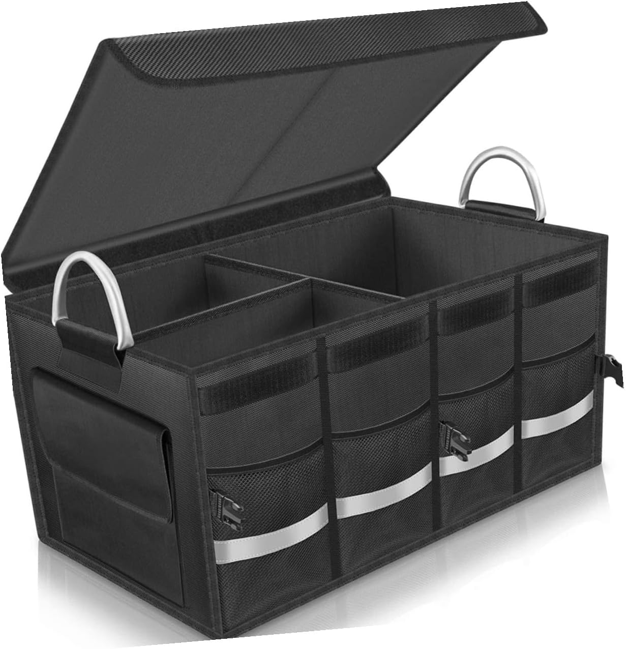 POPETPOP Car Trunk Organizer Collapsible Storage Box Black, Multi-compartment Car Storage Holder for Vehicle Cargo and Auto Trunk Organization