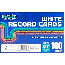 A6 White Record Cards - Ruled with Headline, 100 Cards -Size 6x4"", BGEP115
