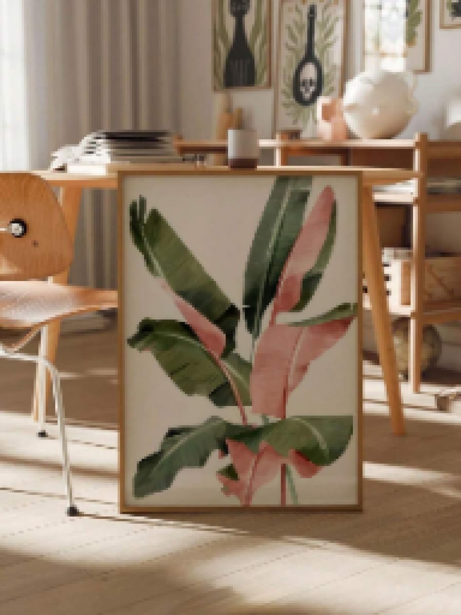 Impression sur toile feuille de bananier rose cadre 60x80cm - 8