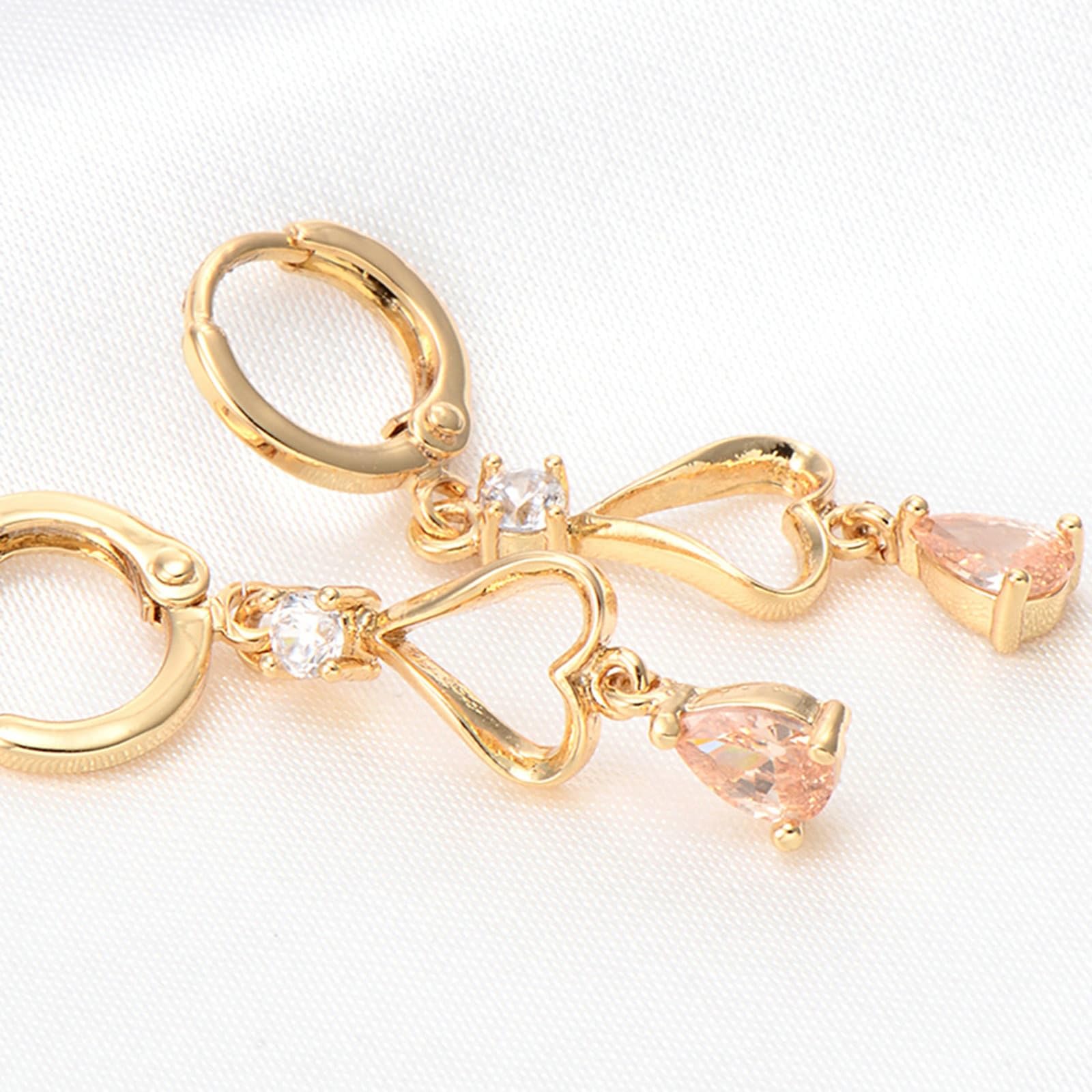 Pendientes de mujer de oro 585 de oro auténtico, pendientes largos de aro con corazón hueco con gotas de agua, moissanita, pendientes de boda para mujer, oro amarillo