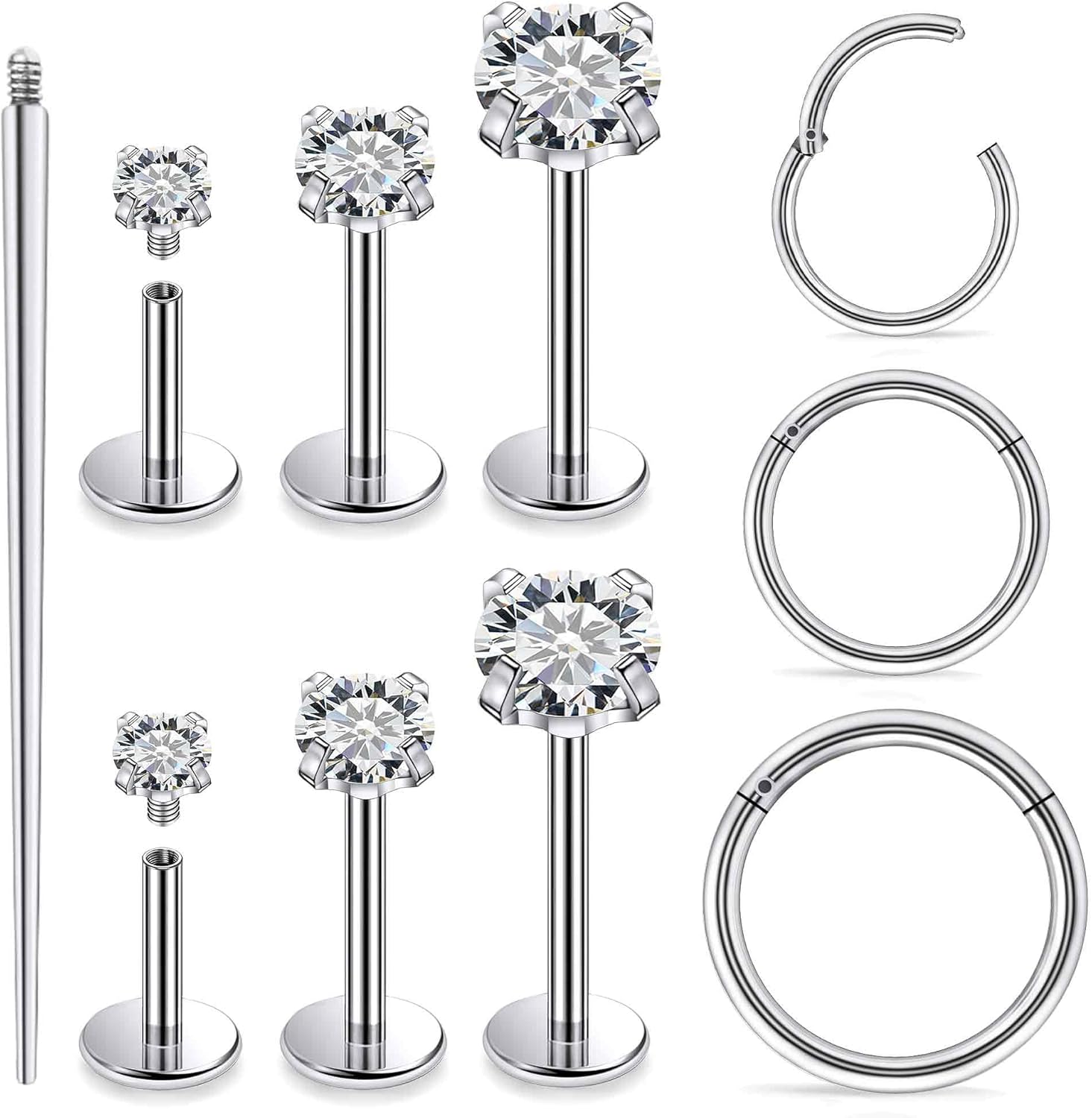 18G 16G 14G Internally Threaded Nose Rings Studs Flat Back Stud Earrings 316L Surgical Steel Nose Rings Studs Tragus Helix Conch Cartilage Lobe Earrings Hoop Piercing Jewelry For Women Men