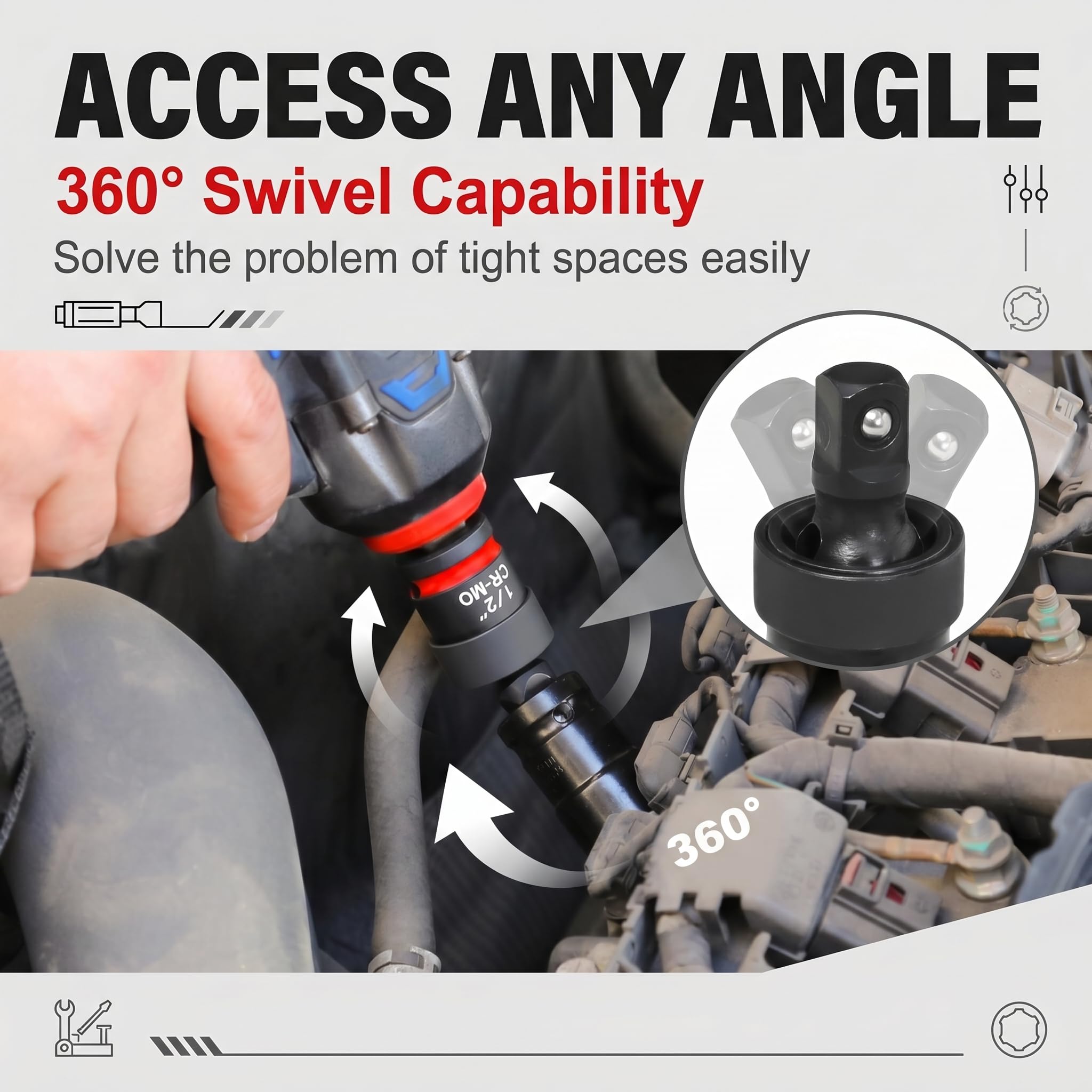 Kit da 11 Pezzi Adattatore e Riduzione per Bussola ad Impatto, Prolunghe e Giunto Cardanico in CR-V/CR-MO, 1/4" 3/8" 1/2" per Chiave a Cricchetto, Avvitatore, Chiave Dinamometrica, con Astuccio