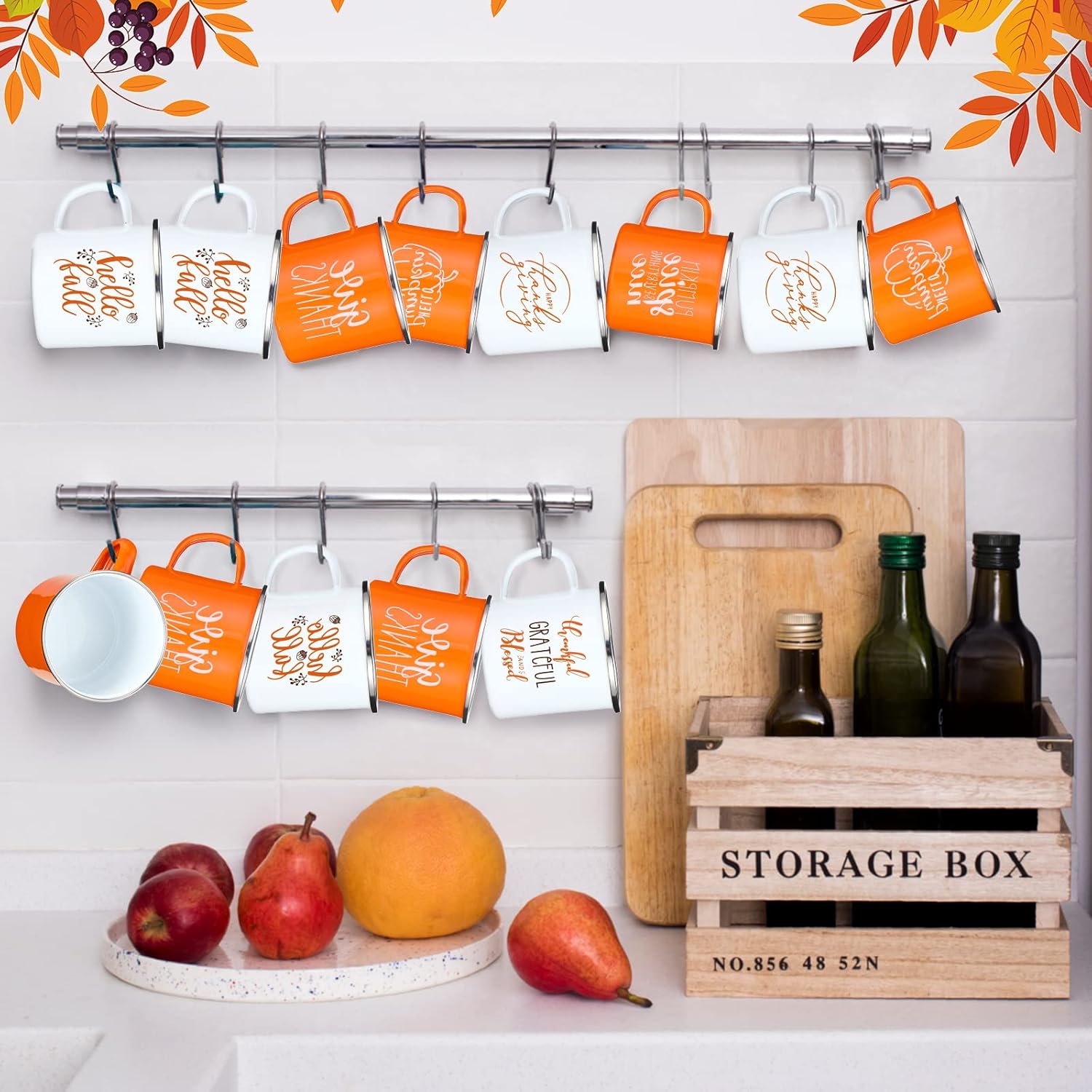 Fall Coffee Mugs 12 oz Thanksgiving Enamel Mug Autumn Coffee Mug Outdoor Camper Mug Hello Fall Pumpkin Spice Give Thanks Sign Camping Tea Cup Decor for Christmas Halloween Party Campfire(6 Pcs)