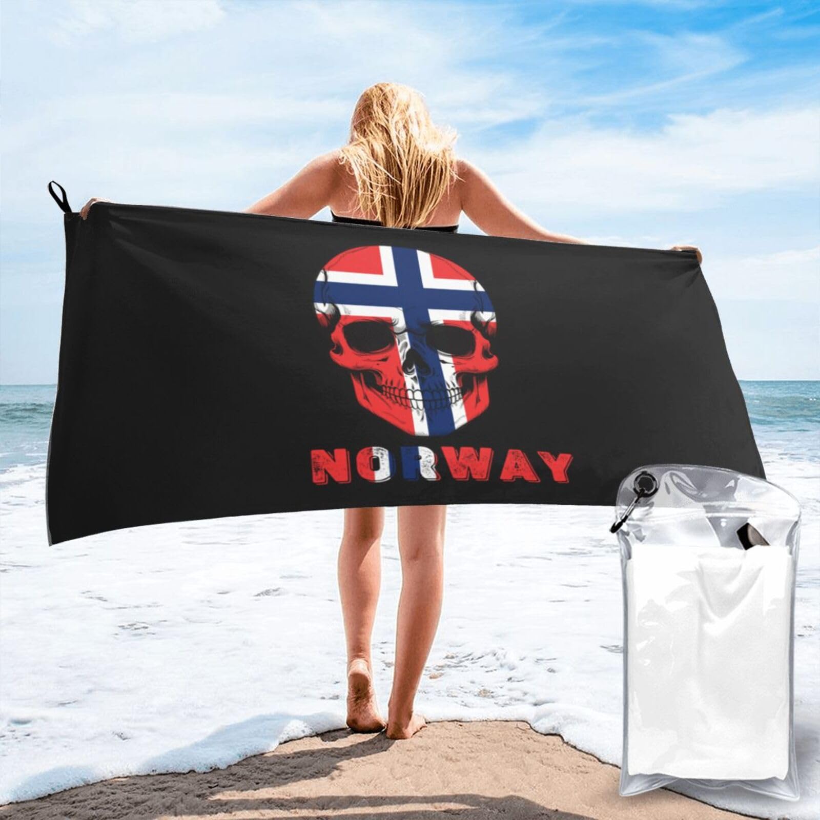 HACXZ Skull Norway Flag Lightweight Absorbent Beach Towel Microfiber Beach Towel 27.5"X55"