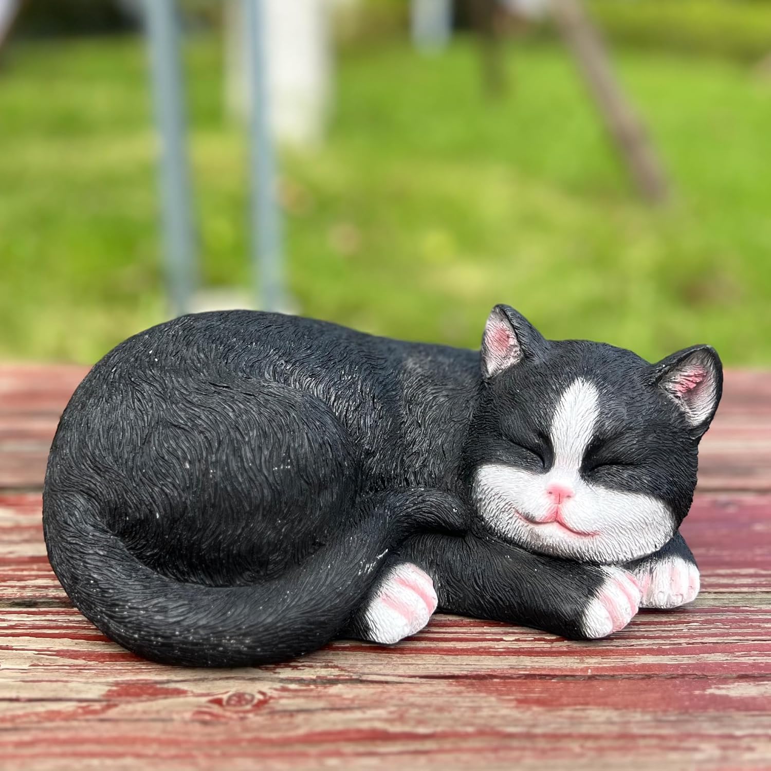 Cat Outdoor Statues for Garden Outdoor,Tuxedo Cat Resin Realistic Cat Sculptures Outdoor Decor for Patio,Lawn, Yard ,Terrace, Porch,Indoor Decor ,Cat Lover Present,Sleeping Cat Statue