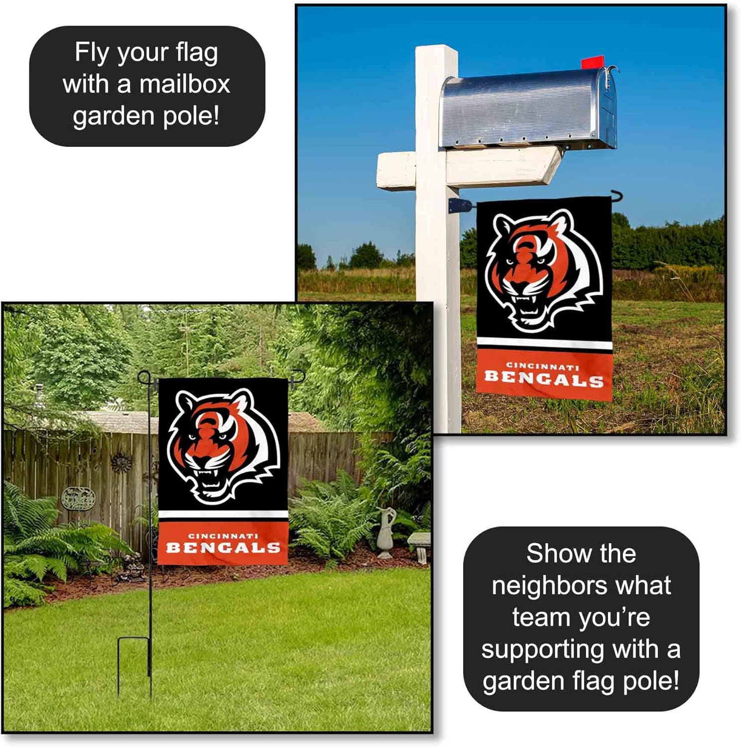 WinCraft Cincinnati Bengals Bengal Head Logo Garden Flag Double Sided Banner - Image 4