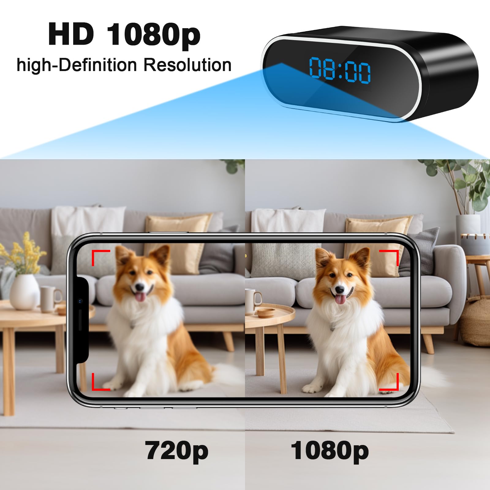 Cámara espía WiFi 5G, Minicámara Oculta Inalámbrica 1080P HD, Microcámara Espía de 120° en Forma de Despertador Detección de Movimiento＆Visión Nocturna Cámara de Vigilancia
