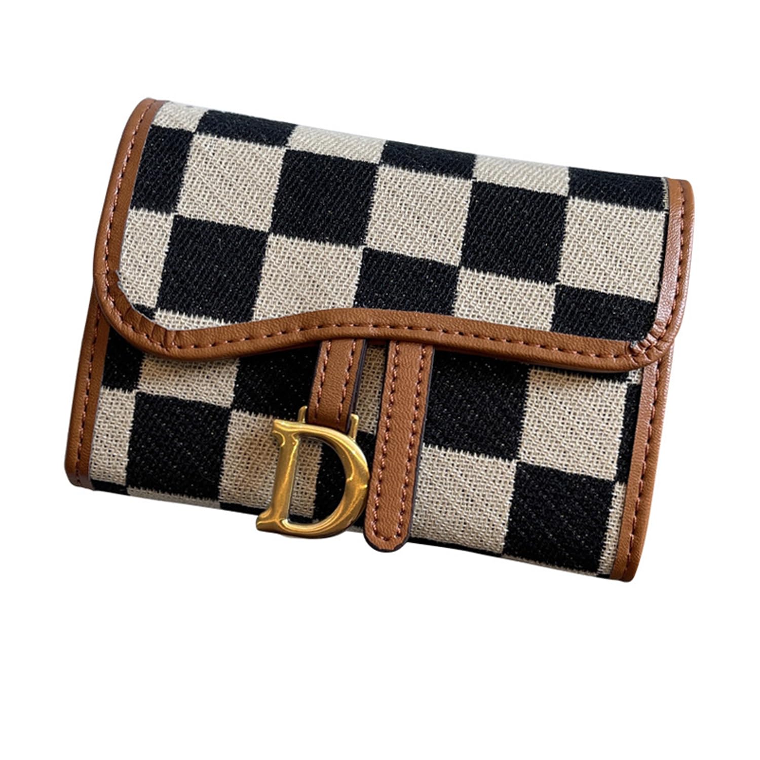 YIUWLMN Checkered Wallets for Women,Cute Slim Card Holder Canvas Front Pocket Checkered Wallet,Small Credit Card Case for Women