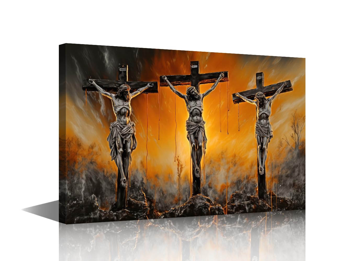 Three Crosses on Calvary Wall Painting 1 Panel the Crucifixion of Jesus Christ Canvas Wall Art Jesus Christ Wall Decoration for Living Room Framed Ready to Hang Posters and Prints (24''Wx 36''H) โ image 1
