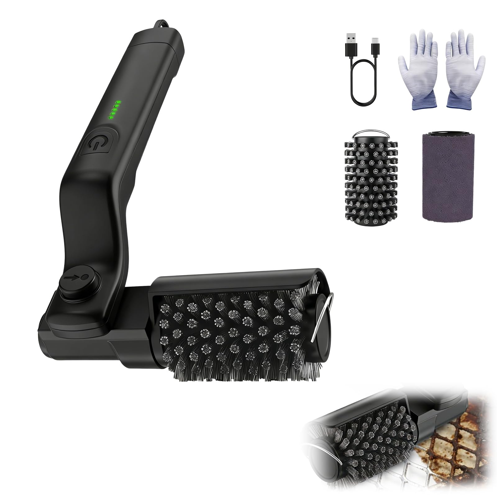 Brosse de nettoyage barbecue électrique sans fil rechargeable 3 vitesses 90 min autonomie IPX7 réglable 180°