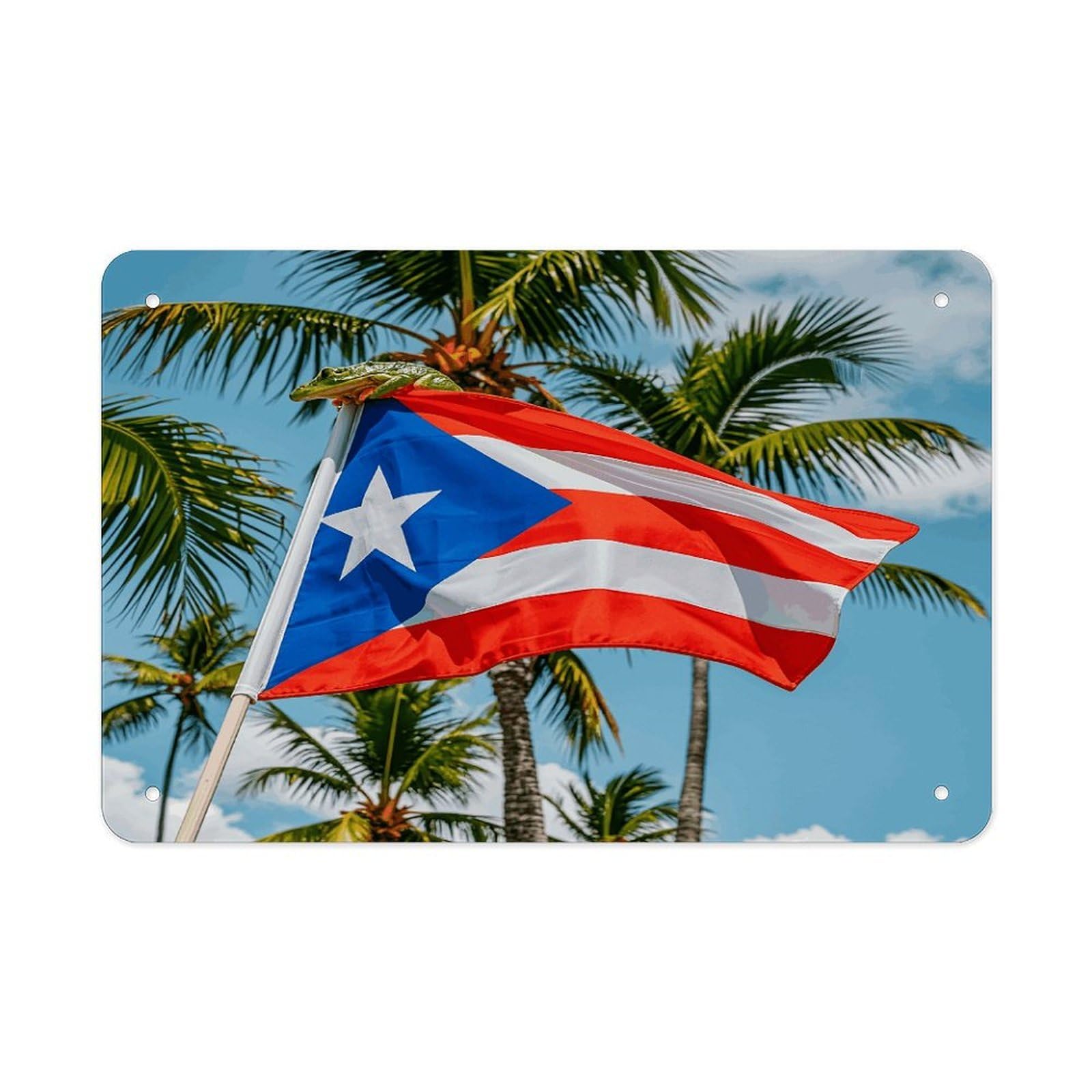 Fodpand Style Puerto Rico Flags Frog Palm Trees Wall Art Metal Signs Tin Sign