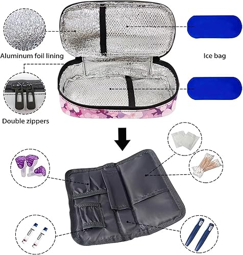 Miniatura 6 de Axolotl - Bolsa de transporte para diabéticos con diseño de flor de cerezo para medidor de glucosa, bolígrafos de insulina, tiras de prueba de