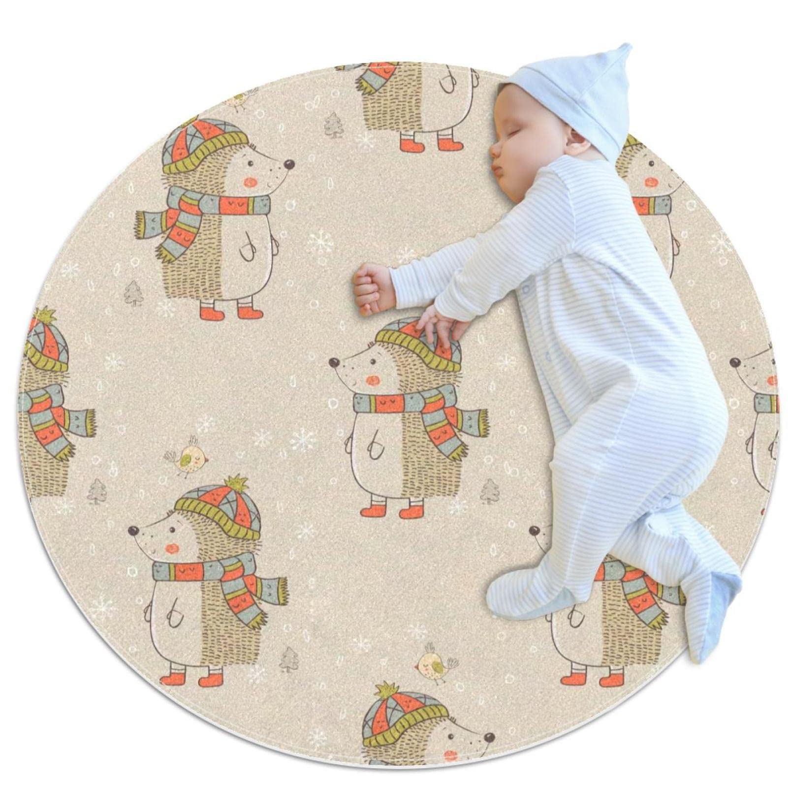 Tapis de sol paillasson rond antidérapant anti-glisse hérisson 1m de diamètre pour chambre