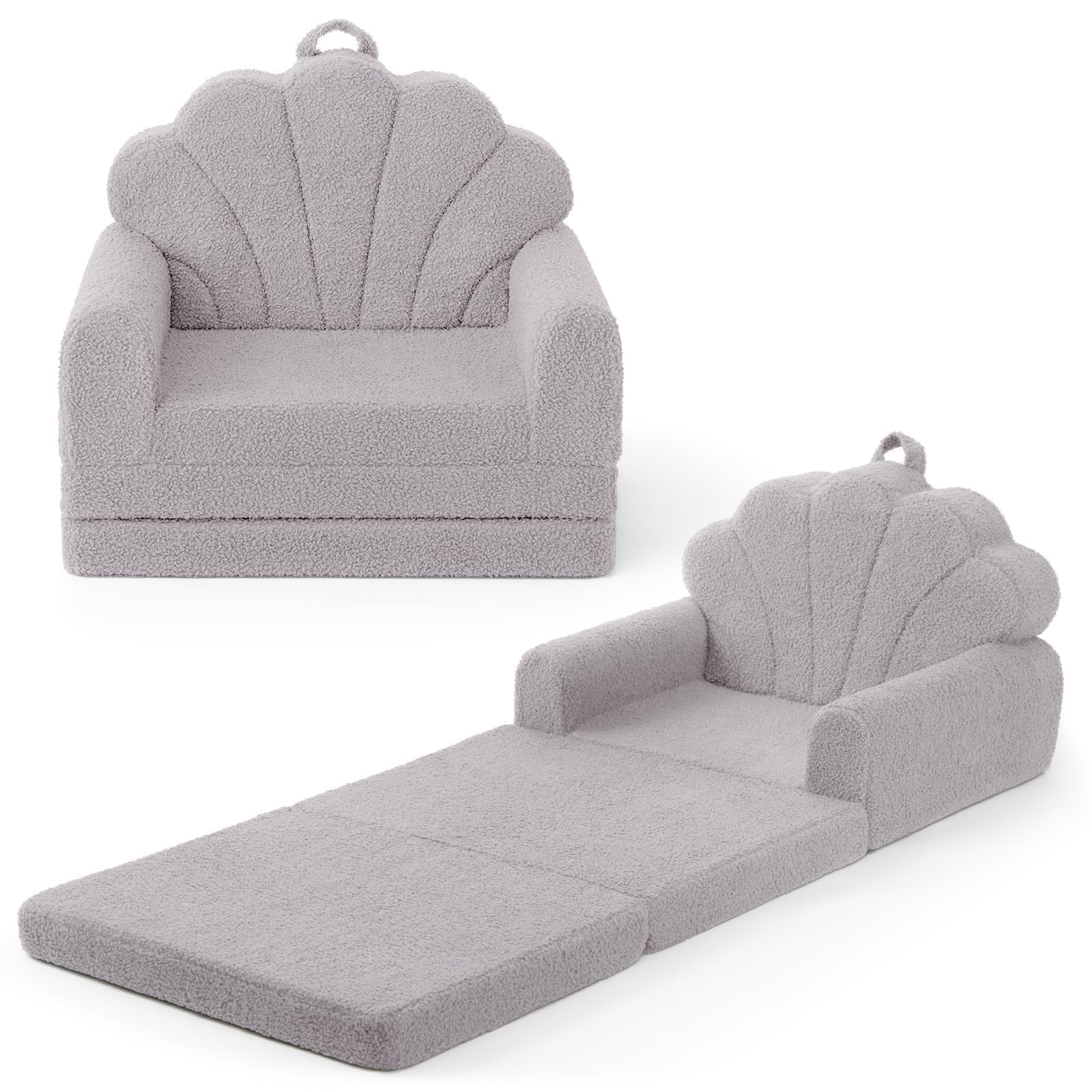 Blissful Diary Foldable Kids Couch, 2-in-1 Kids Sofa Chair, Gray Shell