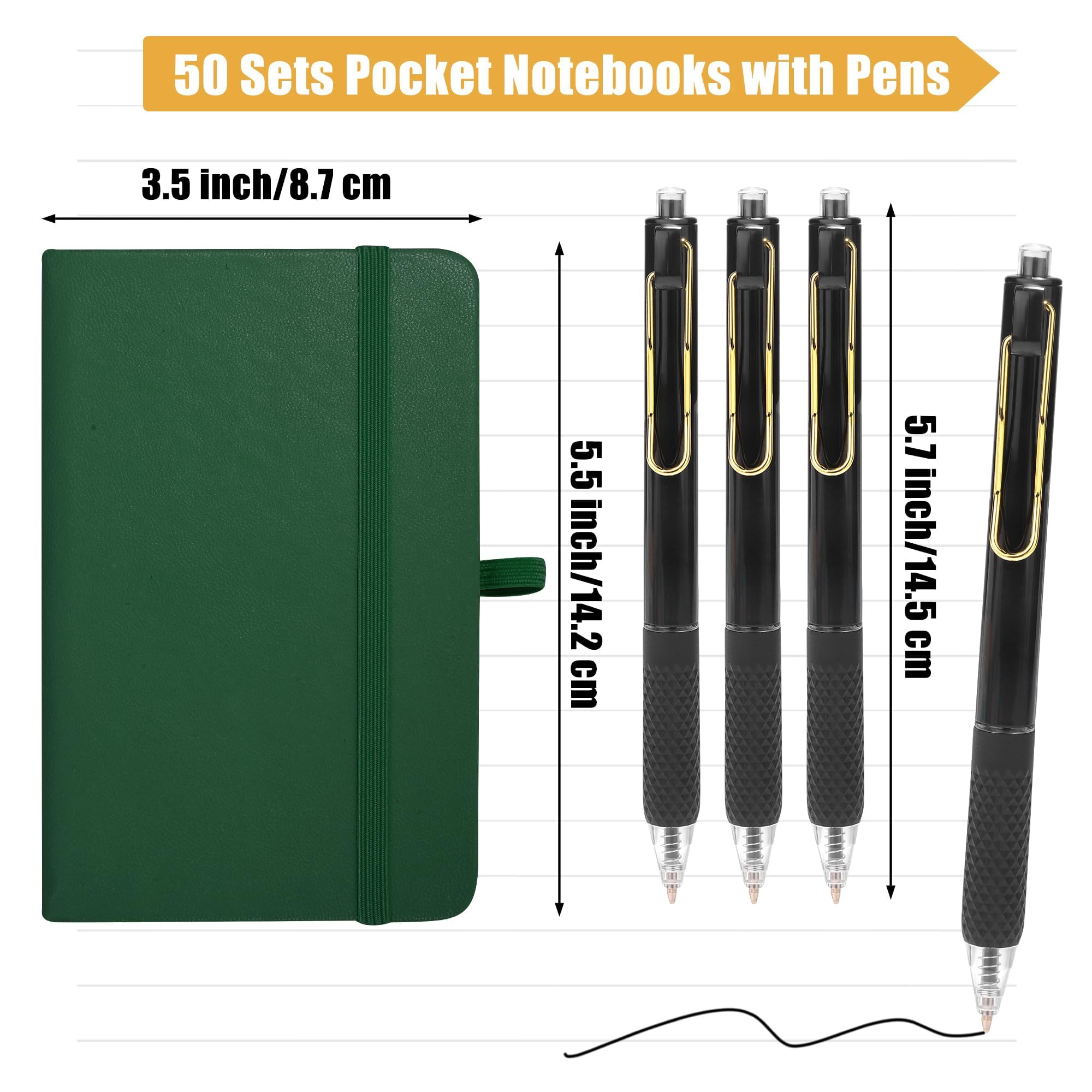 Aodaer Set di 50 quaderni tascabili con penne, 160 pagine, 8,9 x 14 cm, mini taccuino a righe, formato A6, in pelle, con copertina rigida, blocco note a righe con portapenne, per scuola, ufficio,