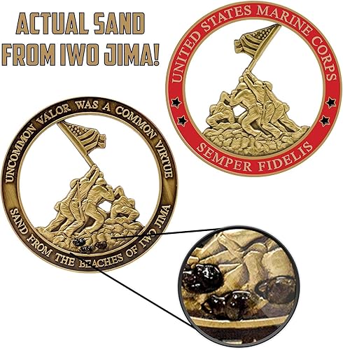 Miniatura 2 de Moneda de desafío USMC del Cuerpo de Marines Iwo Jima con arenas reales de Iwo Jima