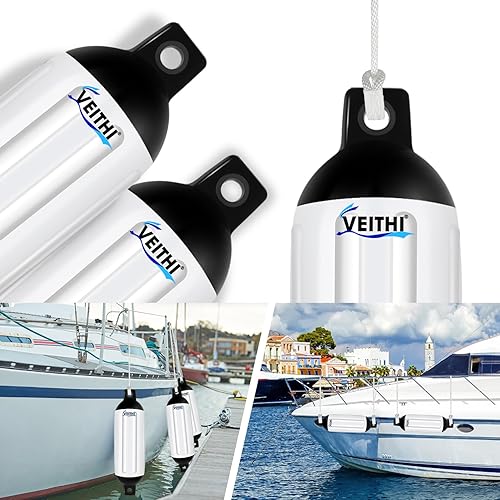 Vista 88 de Paquete de 4 defensas de barco de 4.5/5.5/6.5/8.5/8.5/10/16 pulgadas, parachoques de vinilo acanalado de doble ojo, parachoques de barco para Negro