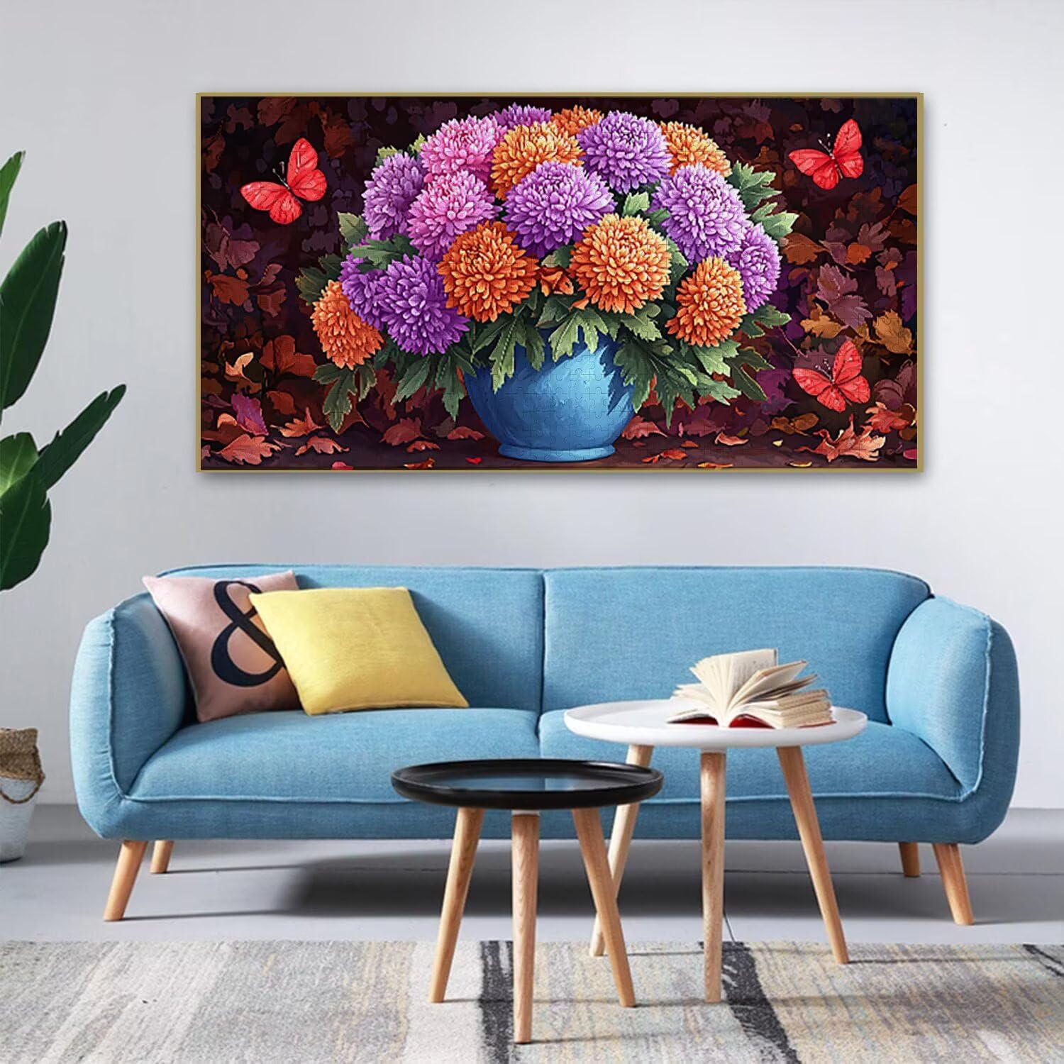 Drewniane puzzle dla dorosłych 900 sztuk - wazon motyl, gra logiczna grafika dla dorosłych, druk w wysokiej rozdzielczości puzzle wielokolorowe kreatywne hobby prezent b-487
