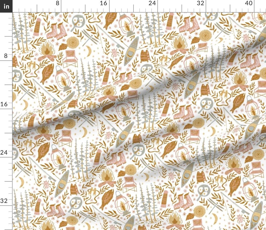 Spoonflower Fabric - Botanical Camping Woodland Floral Boho Cute Outdoors Woods Forest Printed on Petal Cotton Fabric Fat Quarter - Sewing Quilting Apparel Crafts Decor