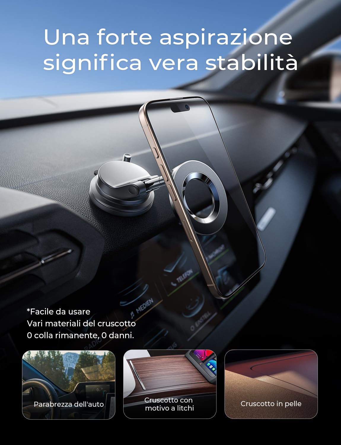 LISEN Supporto Cellulare Auto Magsafe con Ventosa, [89+LBS potenza di aspirazione & 2800 gf magnete più forte], Supporto Magnetico per Cellulare Auto per iPhone 16 15 14 13 12 Pro Max，Nero