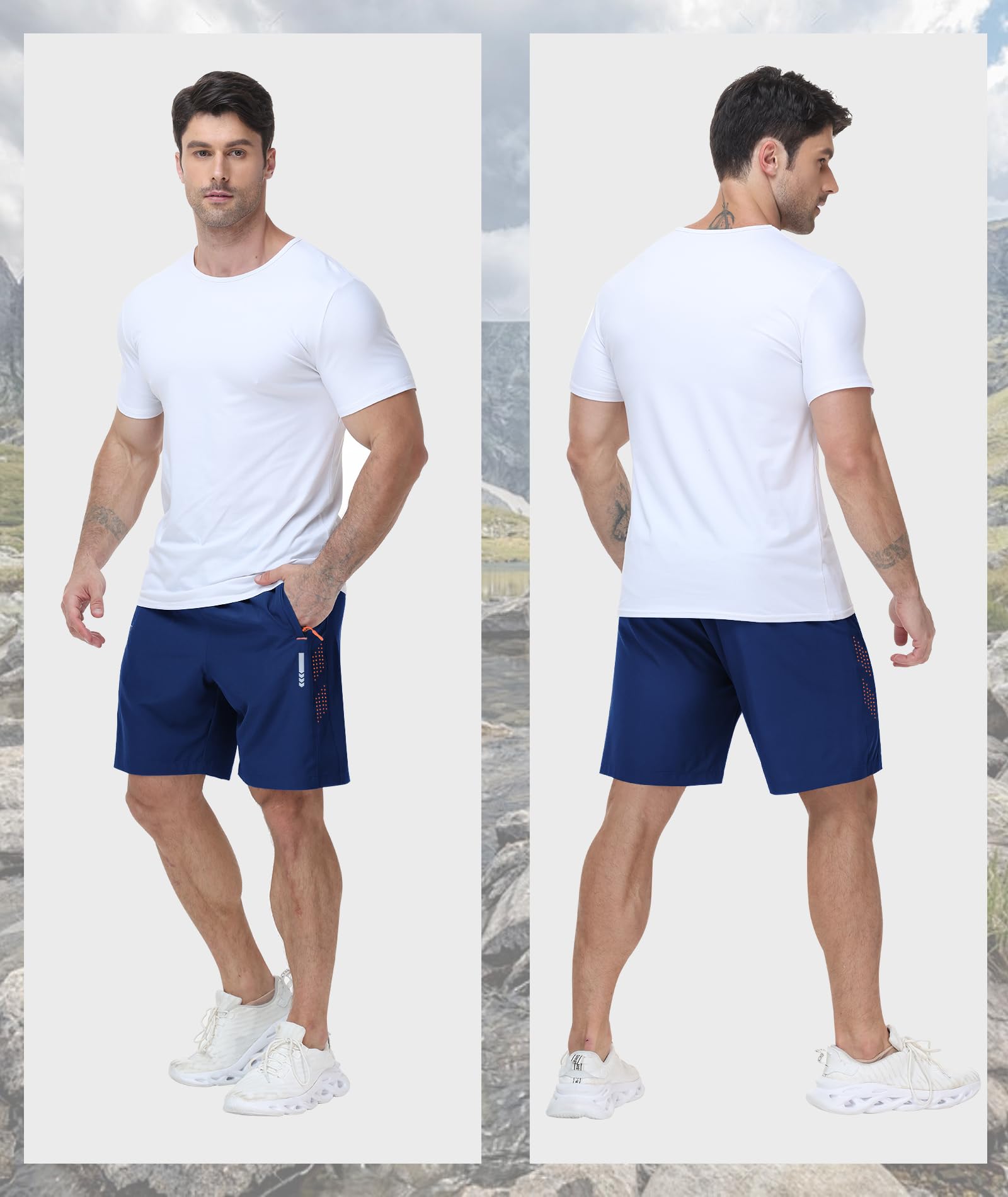 Zoofly Shorts de Sport pour Hommes Shorts de Gym Running Respirant Sec Rapide avec Poches à Fermeture Éclaire Taille Élastique Bande Réfléchissante