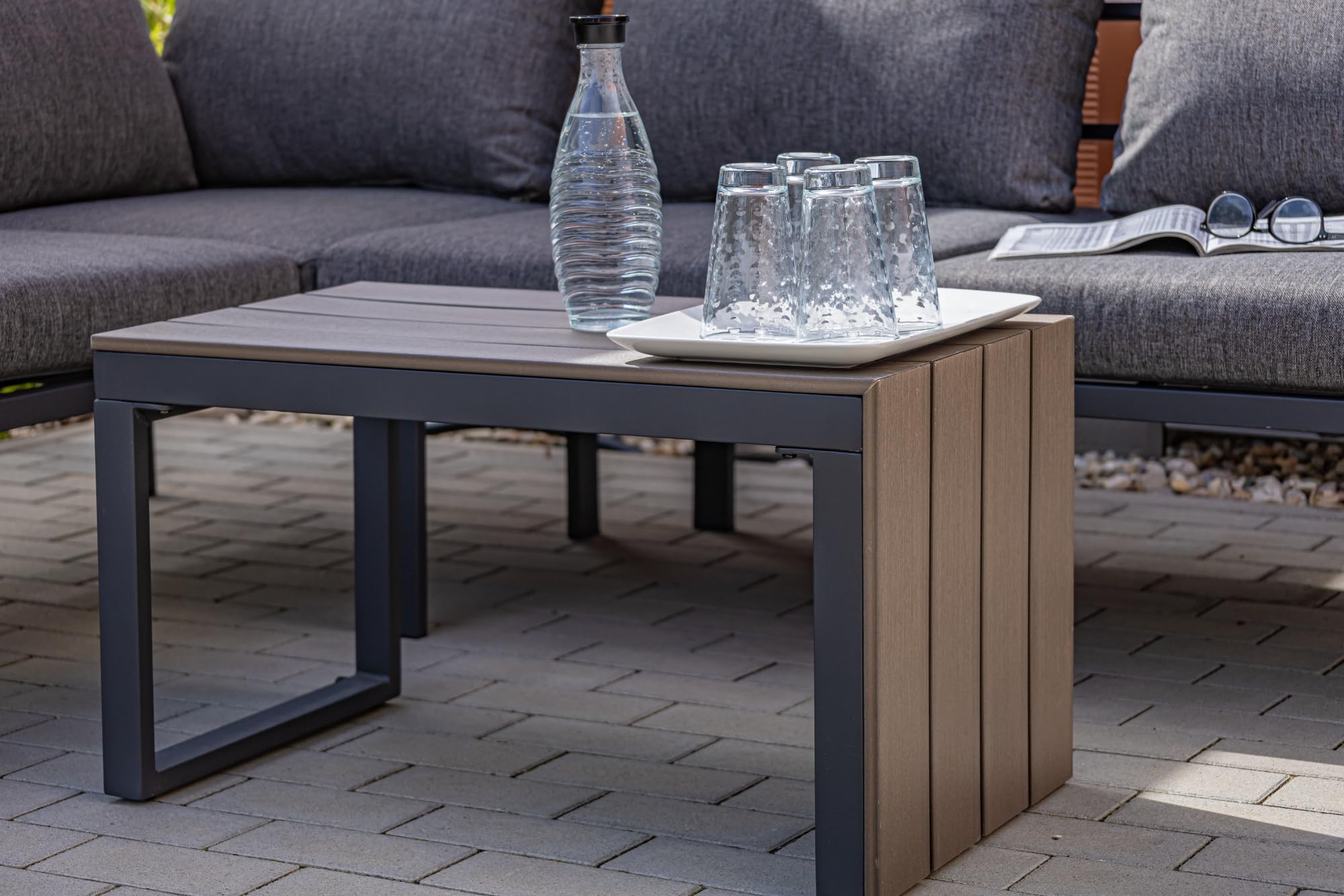 Ondis24 Lounge-Set Gartenmöbel Ecksitzgarnitur, Sitzgruppe für 4-5 Personen, Gartenlounge mit Tisch Sitzkissen, Balkonmöbel Essgruppe Garten, Lounge Sitzgarnitur