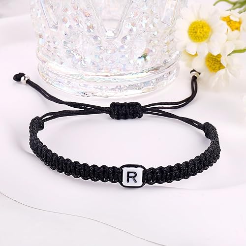 Miniatura 92 de Initial Bracelets for Couples Women Men Initial Charm Handmade Rope Braided Letter Bracelet for Teens Adjustable Jewelry Father's Day Gifts for Him
