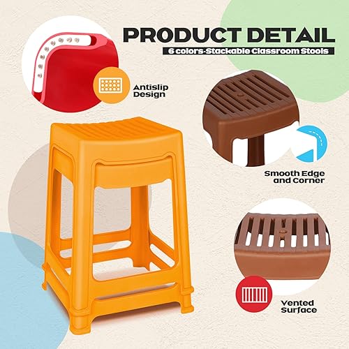 Miniatura 5 de Taburetes apilables de 10 piezas de 18.5 pulgadas, taburetes apilables, taburetes de bar plegables, de plástico, portátiles, coloridos, sin espalda,