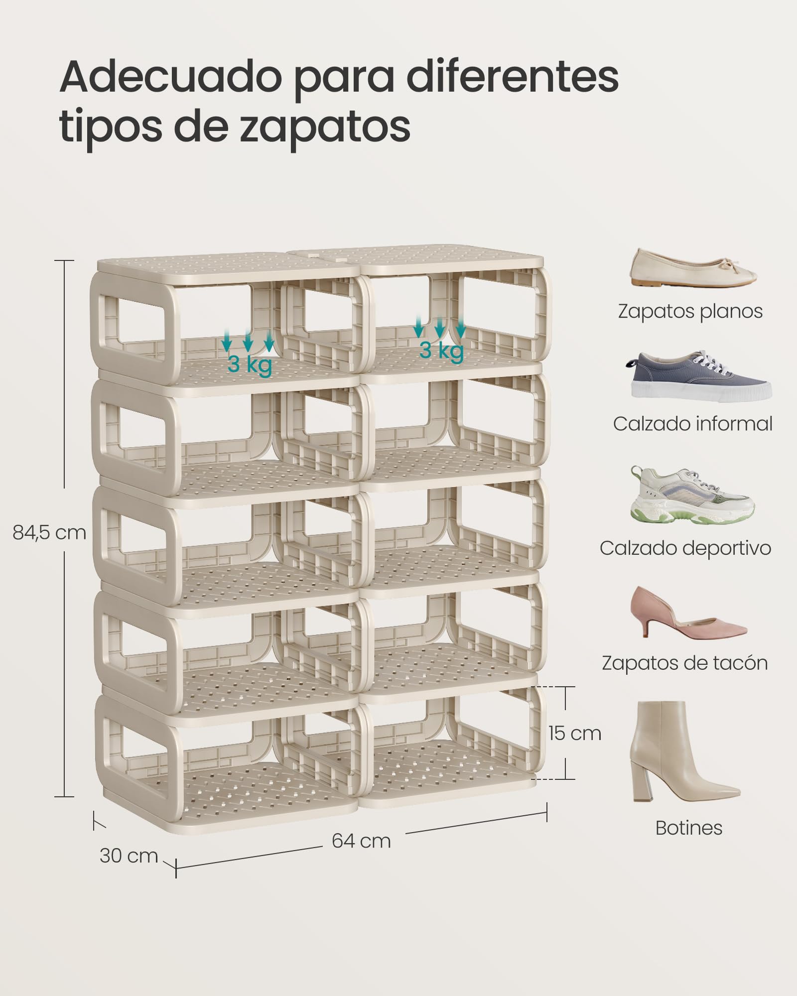 SONGMICS Scarpiera Salvaspazio Slim, 10 Scomparti, Scaffale Porta Scarpe, Aperto, Scarpiera Ingresso Corridoio Entrata Bagno, Beige Cappuccino LPC038K01 | Estantería para Zapatos, Almacenamiento Abierto, para Entrada, Pasillo, Baño, Beige Capuchino, Colec
