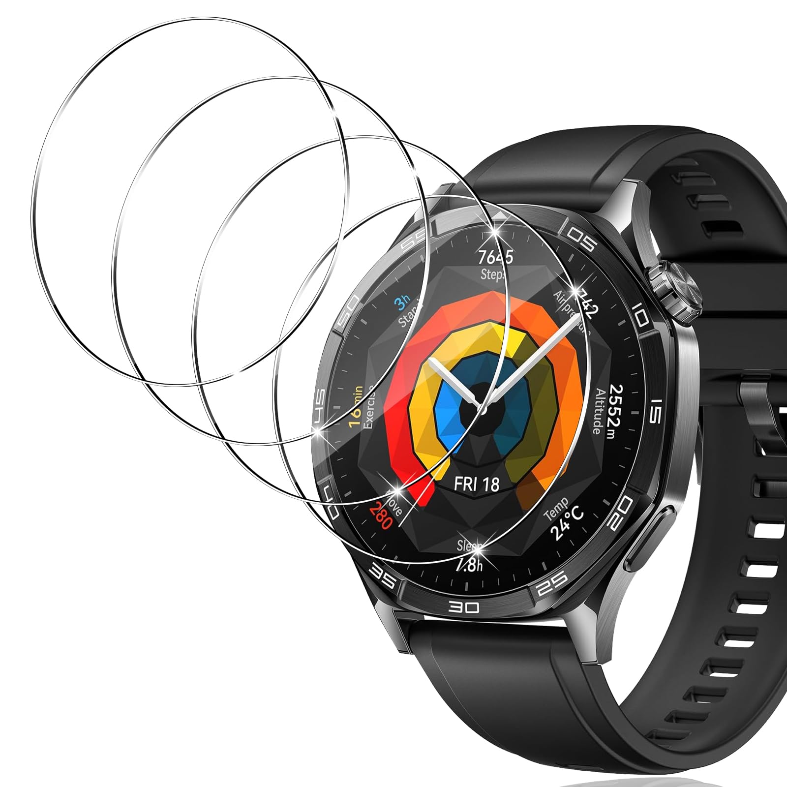 Yenwen Screen Protector for Huawei Watch GT 5 (46 mm) for Tempered Glass, Pack of 4 Waterproof Glass Film, Anti-Scratch Screen Protector, Ultra Thin Bubble-Free Screen Protector for Huawei Watch GT5