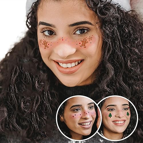 Miniatura 4 de 10 hojas de calcomanías temporales de tatuaje facial de Navidad, Papá Noel, muñeco de nieve, ciervo, calcomanías para niños y adultos, maquillaje de