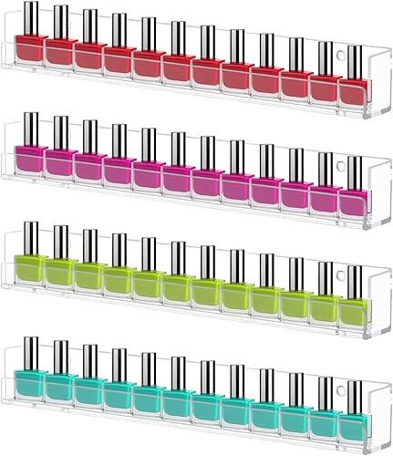 Paquete de 4 estantes para esmalte de uñas, estante montado en la pared, organizador de esmalte de uñas acrílico transparente, estante de pared