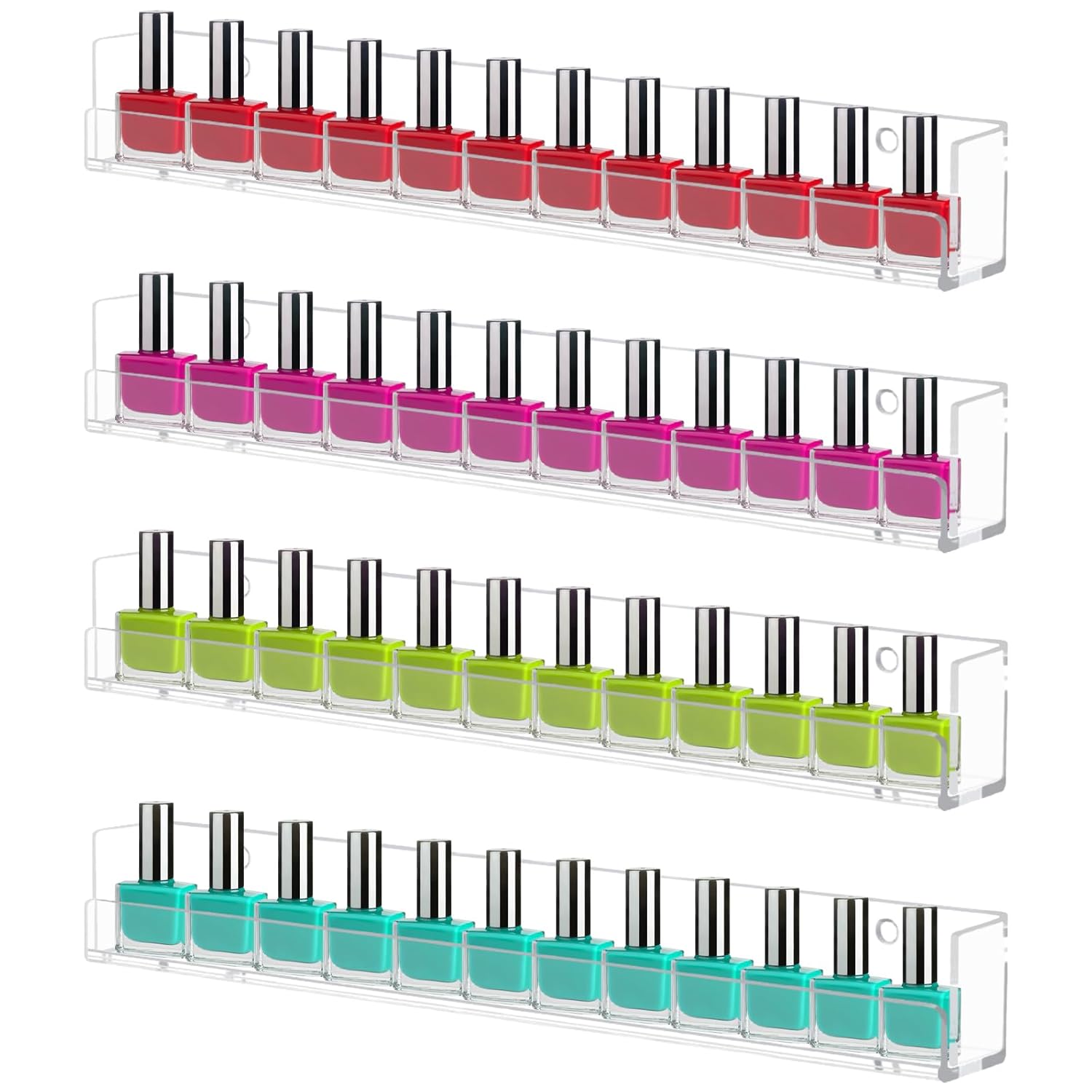 Cerpourt 4 Pack Nail Polish Rack Wall Mounted Shelf Clear Acrylic Nail Polish Organizer Display Clear Nail Polish
