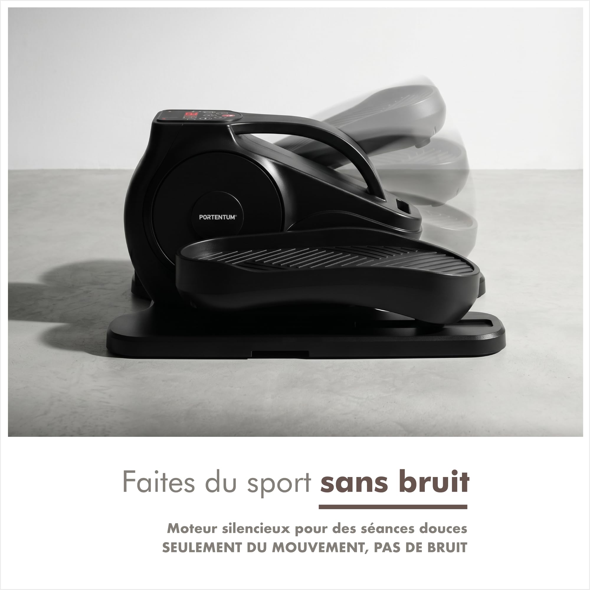PORTENTUM Mini Velo elliptique électrique avec Bandes de résistance – Tapis et Sangles – Pédalier d'appartement Automatique et Manuel 12 Vitesses – Pedalier Moteur Silencieux