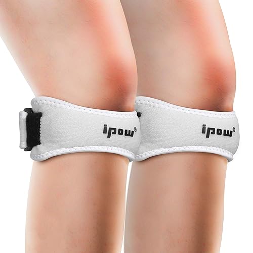 Miniatura 1 de IPOW Paquete de 2 correas para aliviar el dolor de rodilla y estabilizador de rótula, soporte para senderismo, fútbol, baloncesto, correr, puentes