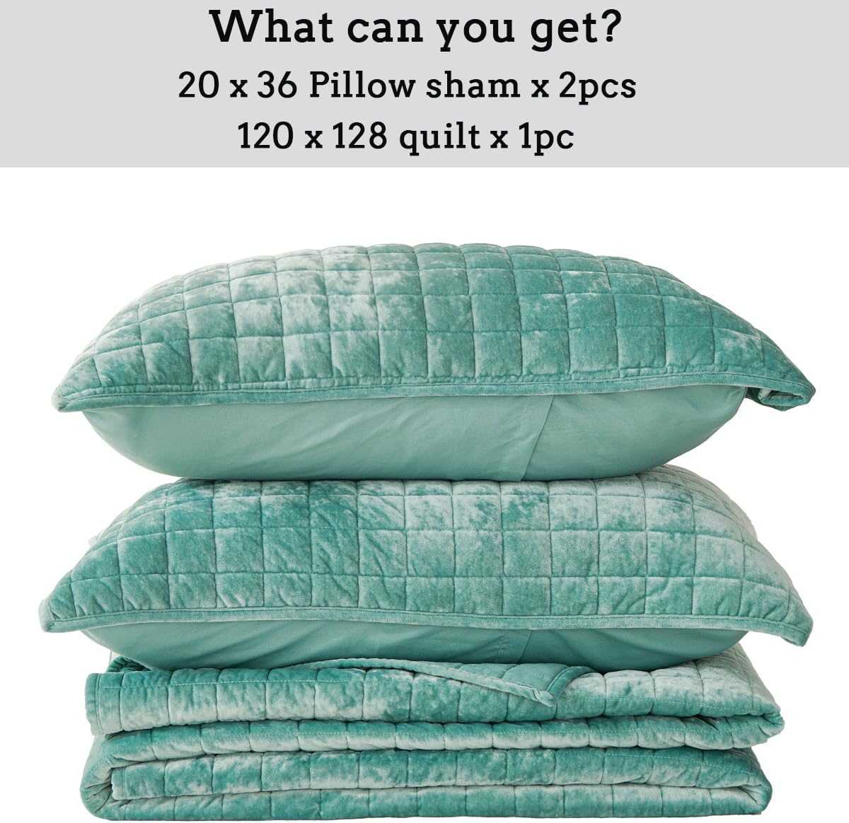 Quilt Set Oversized King Size 120x128 Luxurious Velvet Bedding Sets with 2 Pillow Shams 20x36 3 Pieces Ultra Soft Quilted Bedspread Coverlet Comforter for All Season,Aqua Green - Image 7