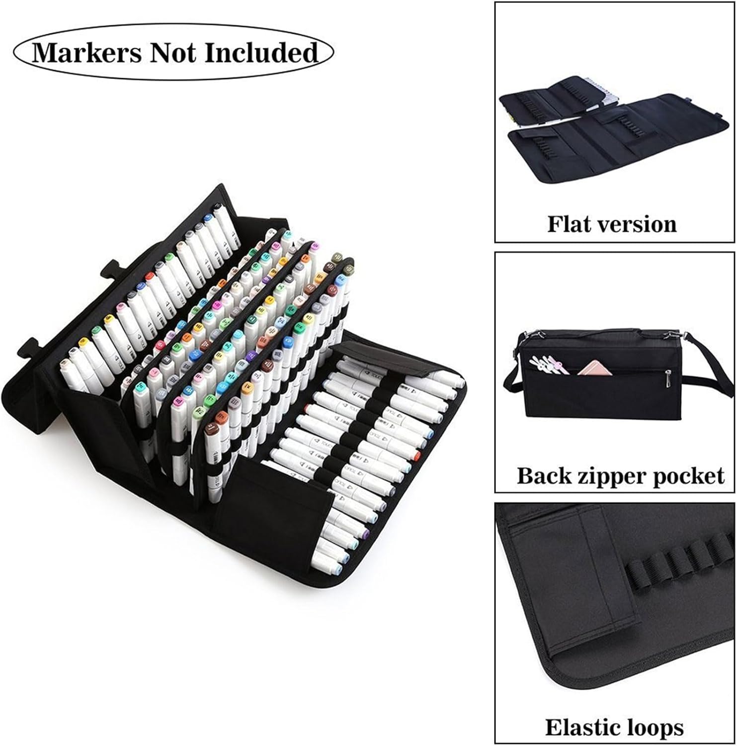 マーカーオーガナイザーケース マーカー120本収納 マルチレイヤー トラベルマーカー収納バッグ ホルダーバッグ ショルダーストラップ