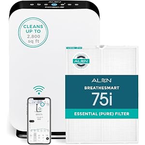Alen Air Purifier BreatheSmart 75i HEPA w/Pure Filter for Large Rooms up to 2800 Sq. Ft. - Perfect for Living Room & Kitchen - Captures Allergens, Dust, & Mold - White