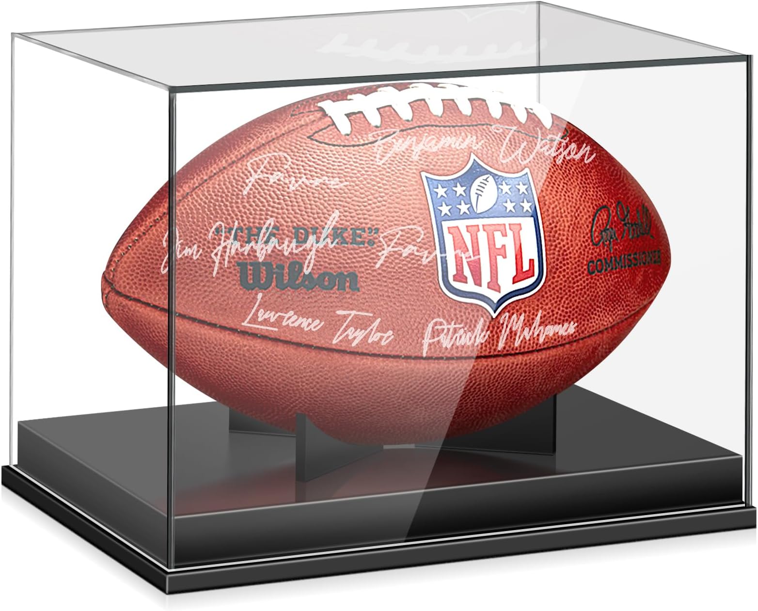 Leffis Football Display Case, Integrated Acrylic Football Case Display Case with Removable Built-in Football Display Stand, Memorabilia Display Cases for Autographed Football (No Assembly Required)