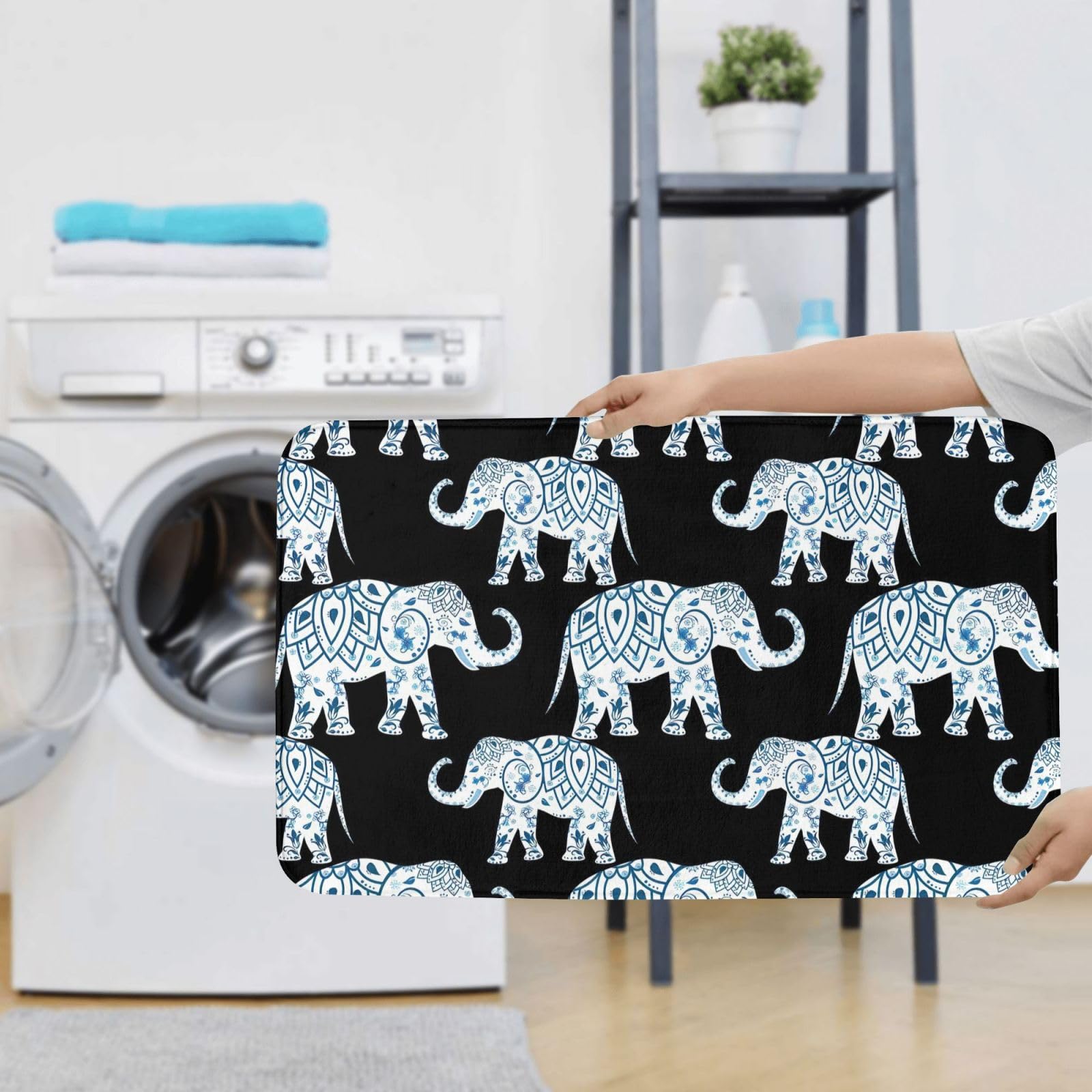 BREAUX Tapis de sol antidérapant imprimé éléphant bleu noir tapis de sol salle de bain tapis de douche antidérapant 3 pièces